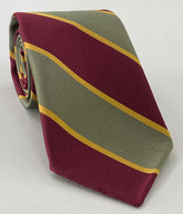 Natal Mounted Rifles Stripe Silk Tie RGT-12 Sage, Burgundy & Yellow Gold